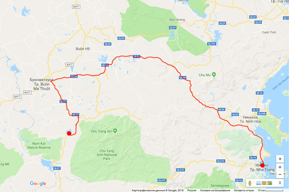 Карта нашей поездки в Даклак