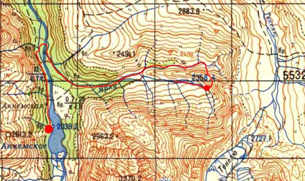 Карта первой половины радиалки (оз. Аккем - Ярлу)